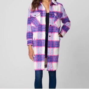 Nwt NWC Madden pea coat Vibrant Pink and Blue Plaid Coat